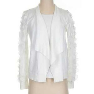Anthropologie Sioni White Cardigan with Ruffled Sleeves